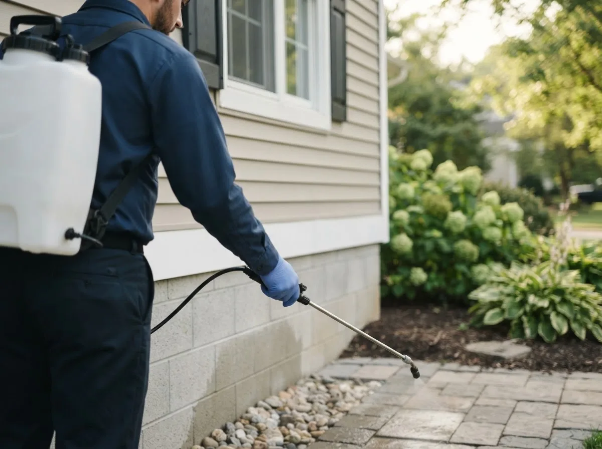 Pest control technician inspecting a home in Vernon, MI